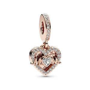 Charm Luméa Moments Mạ Vàng Hồng 14K Trái Tim Chữ Mom Đính Đá