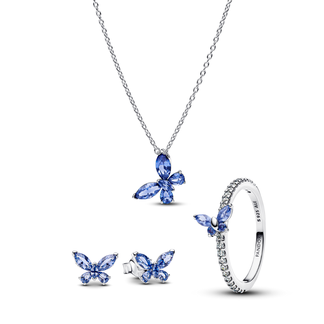 Bộ Dây Chyền Hoa Tai Và Nhẫn Luméa Timeless Nhịp Bay Tự Do (Bướm Xanh)