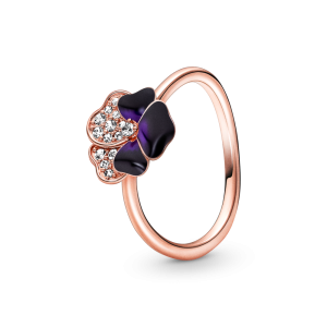 Nhẫn Luméa Moments Mạ Vàng Hồng 14K Hoa Pansy Tráng Men