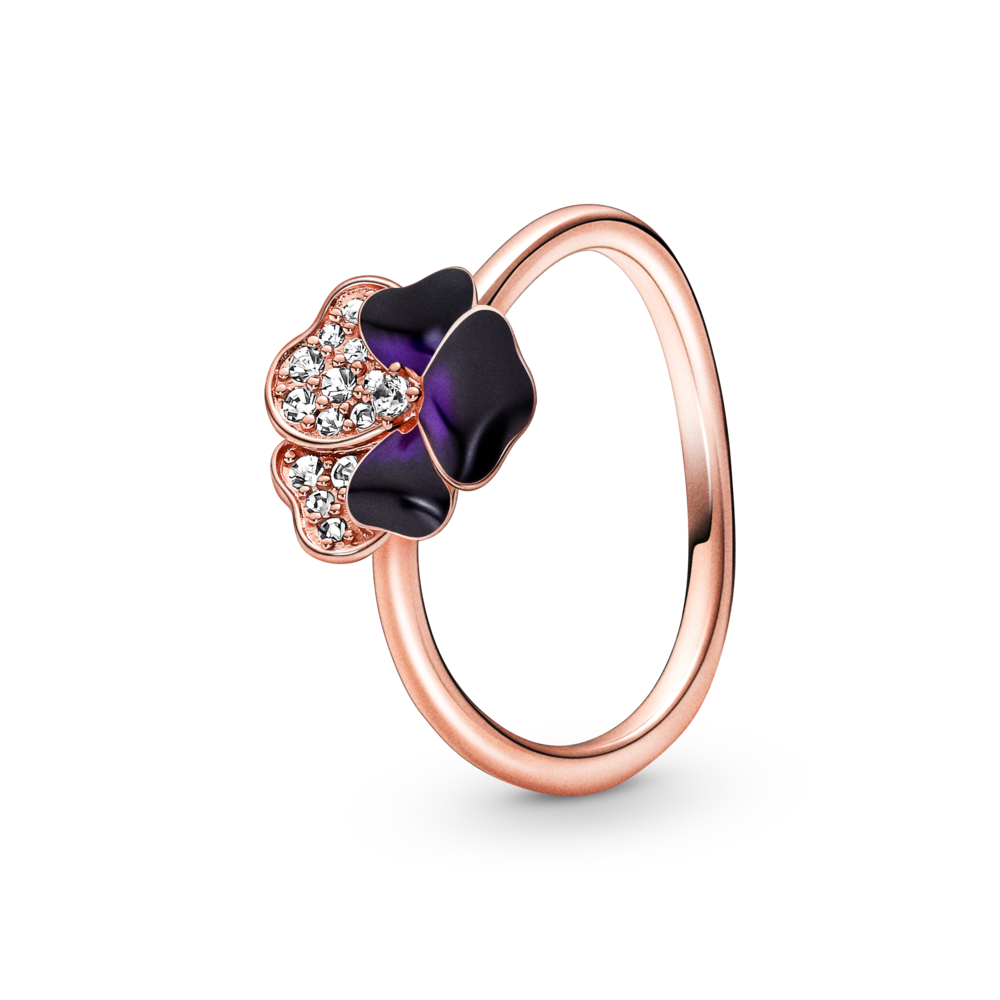 Nhẫn Luméa Moments Mạ Vàng Hồng 14K Hoa Pansy Tráng Men