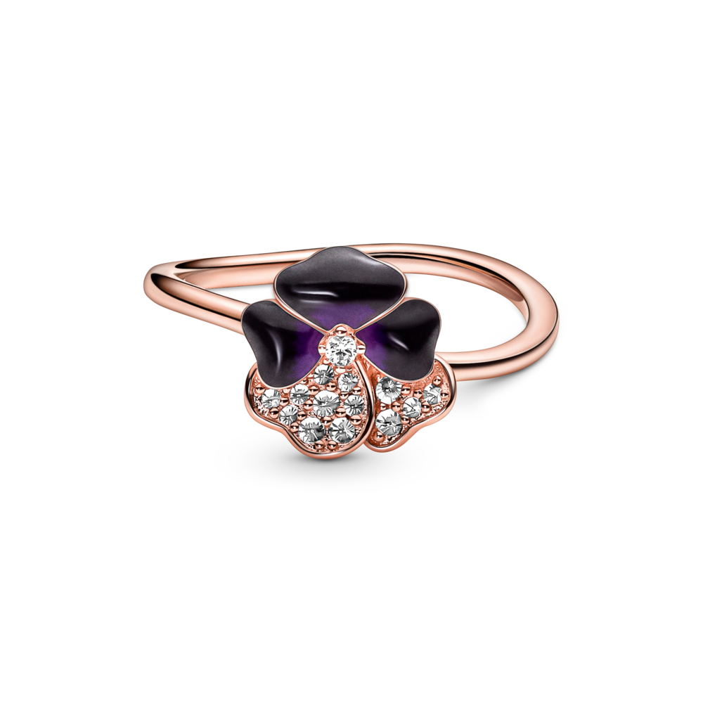 Nhẫn Luméa Moments Mạ Vàng Hồng 14K Hoa Pansy Tráng Men - Ảnh 2
