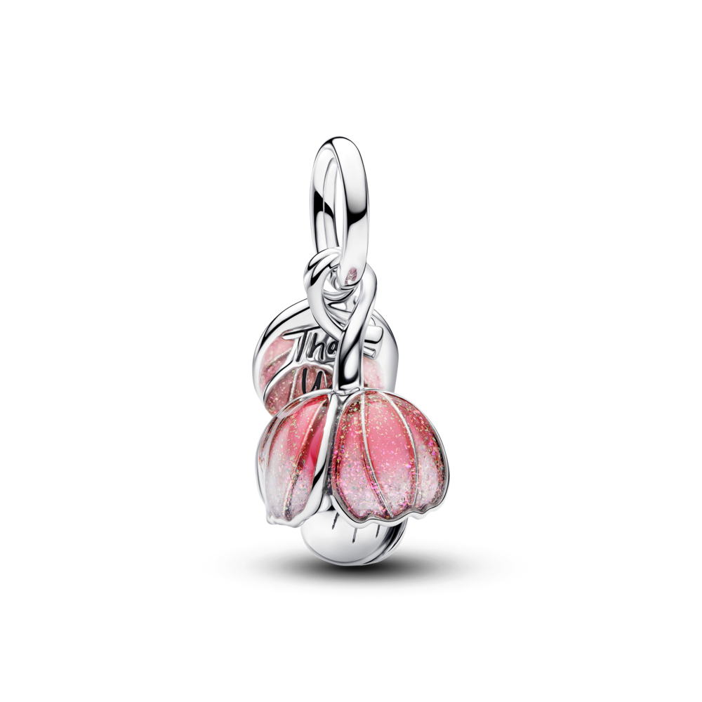 Charm Treo Mạ Vàng 14K Luméa Bạc Hoa Tráng Men Hồng Thanh Nhã