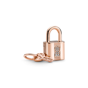 Charm Luméa Mạ Vàng Hồng 14K Ổ Khóa Và Chìa Khóa - Khắc Chữ