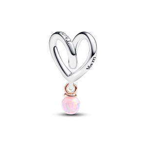 Charm Luméa Bạc Trái Tim Đính Đá Hồng Chữ Mum