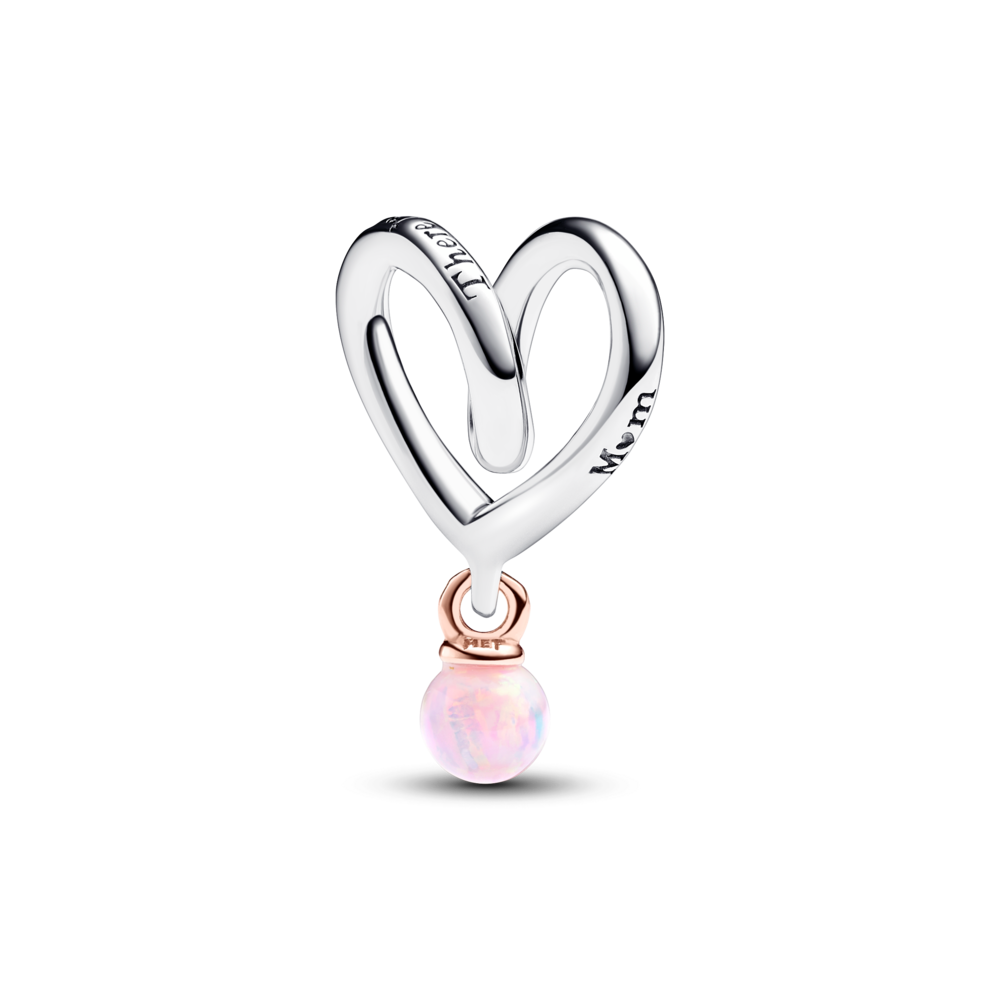 Charm Luméa Bạc Trái Tim Đính Đá Hồng Chữ Mum